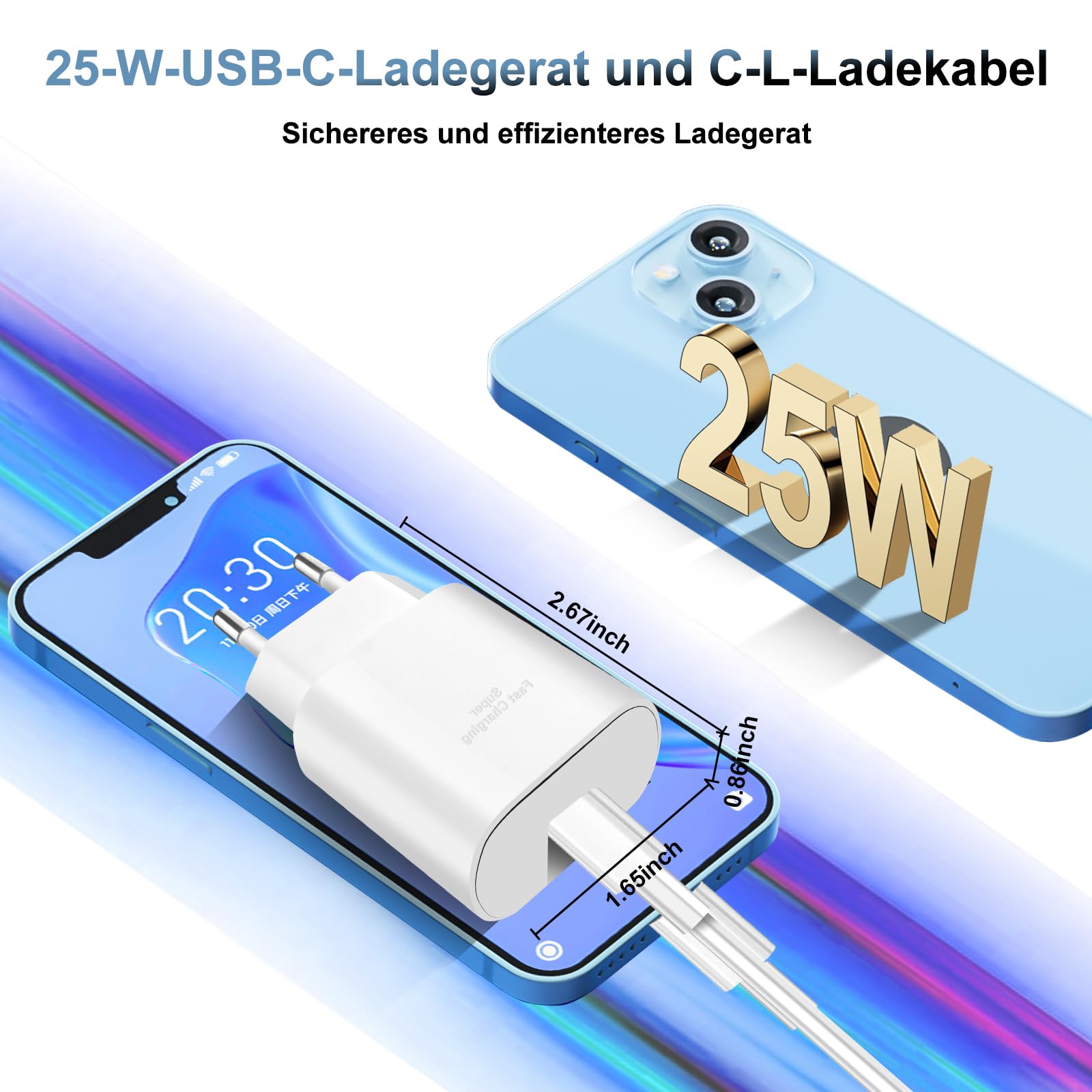 Jahomwire Caricatore iPhone [Certificato MFi] 25W Caricabatterie Rapido USB C e Cavo Caricabatterie iPhone Lightning Original 2M per iPhone14 Plus/13 Pro Max/12 Mini/11 Pro/XR/XS/SE/X/8 Plus/iPad