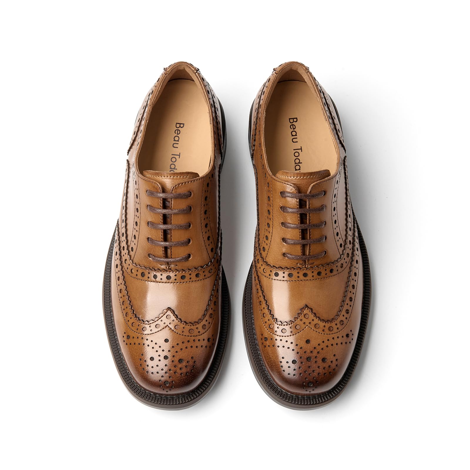 BEAU TODAY Womens Oxford Shoes Leather Wingtip Brogue Oxfords for Women Lace Up Saddle Oxfords for Women Comfortable