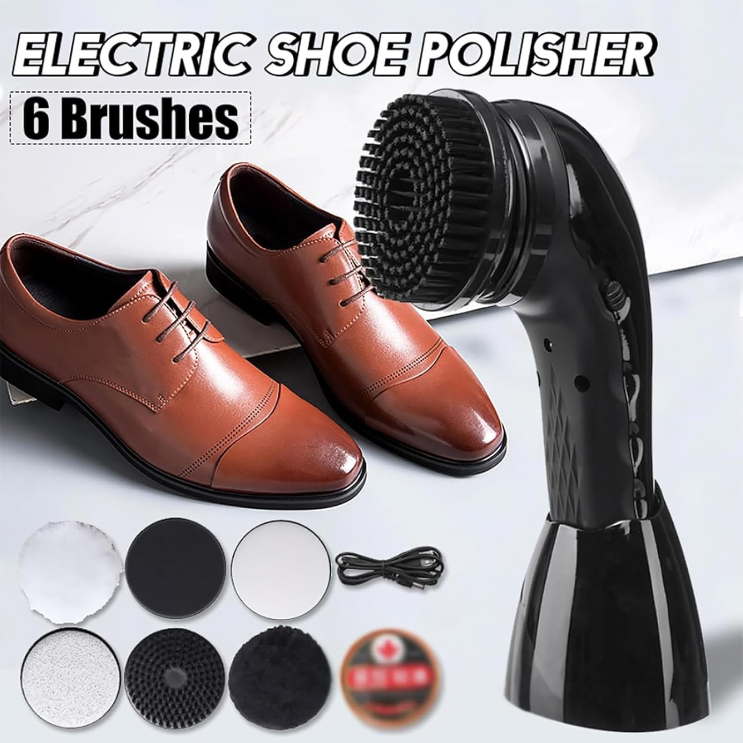Cepillo eléctrico limpiador de zapatos, pulidor de mano con 6 cabezales reemplazables, potente bajo ruido, para cuero y tela, elimina las manchas