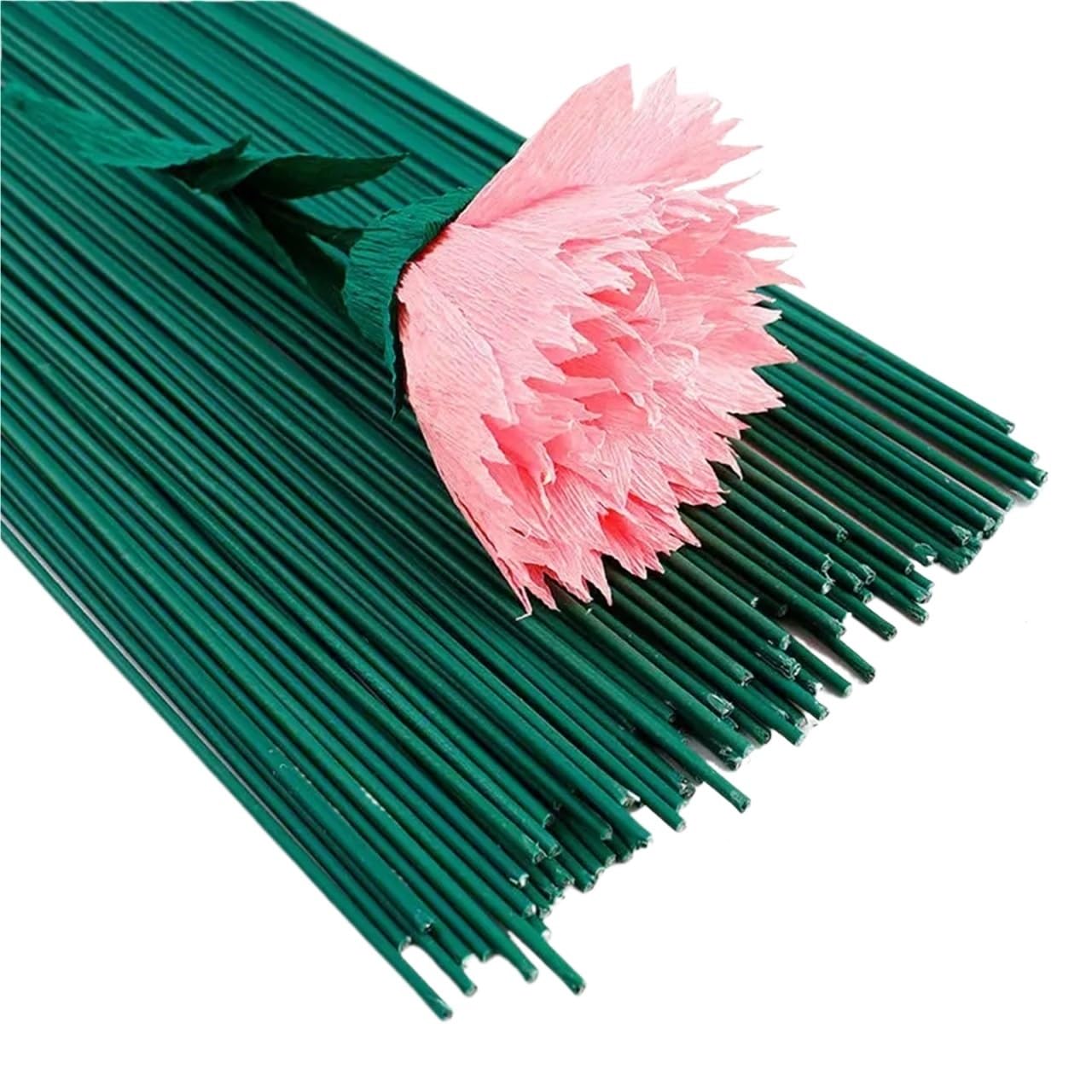 Yilwpv 40Cm 100Pcs Green Artificial Flower Stick Iron Stem