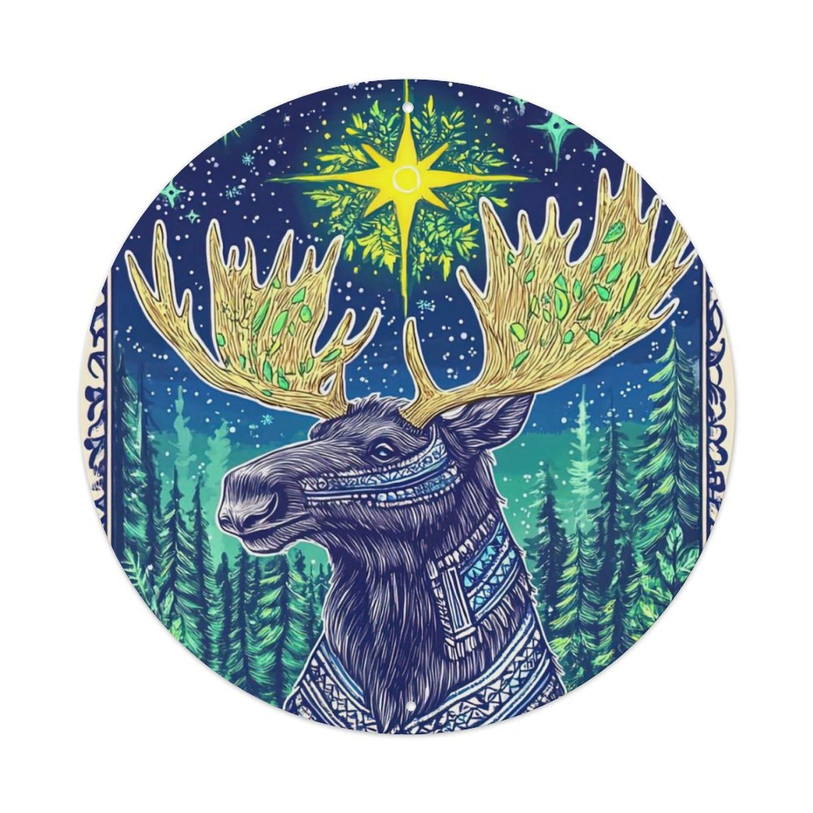Animal Artwork Moose in The Forest Vintage Metal Tin Sign Plaque Wall Decor for Cafe, Club Bar, Office, Garden Metal Poster 8x8Inch