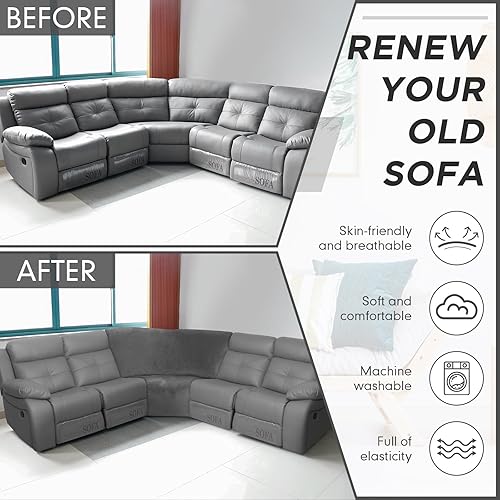 Miniatura 9 de Weysat Funda elástica para sofá esquinero, protector de muebles para sala de estar, funda de sofá reclinable seccional, sofá reclinable en forma de