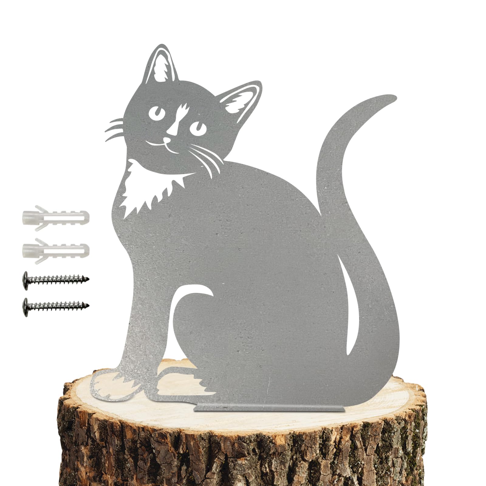 Reagia Metal Cat Decoration, Silver Garden Ornaments Silhouette Simulation Figurine Home Decor Rustic Outdoor Patio Yard Adornment Metal Cat Statues
