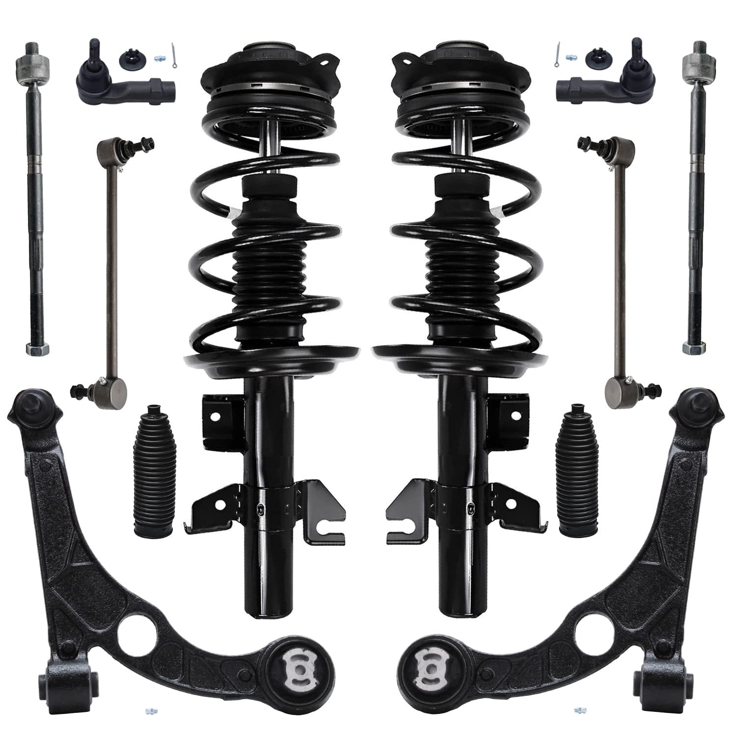 Detroit Axle - Front End 12pc Suspension Kit for 2013-2016 Dodge Dart 2014 2015, 2 Ready Struts, 2 Lower Control Arms w/Ball Joints 4 Inner & Outer Tie Rods 2 Sway Bar Links 2 Boots Replacement
