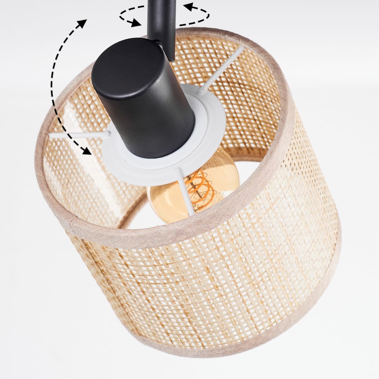 HOFSTEIN Lampa sufitowa Sabadim, z metalu/plecionki papierowej/materiału w kolorze czarnym/naturalnym/brązowym, regulowana lampa w stylu boho (klosze Ø 12 cm), E14, do jadalni, salonu, sypialni