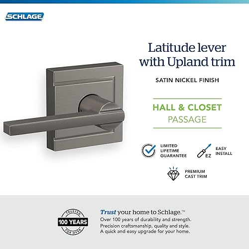 Miniatura 3 de Schlage F51A LAT 625 Latitude - Manilla con bloqueo de entrada con llave, color cromo brillante