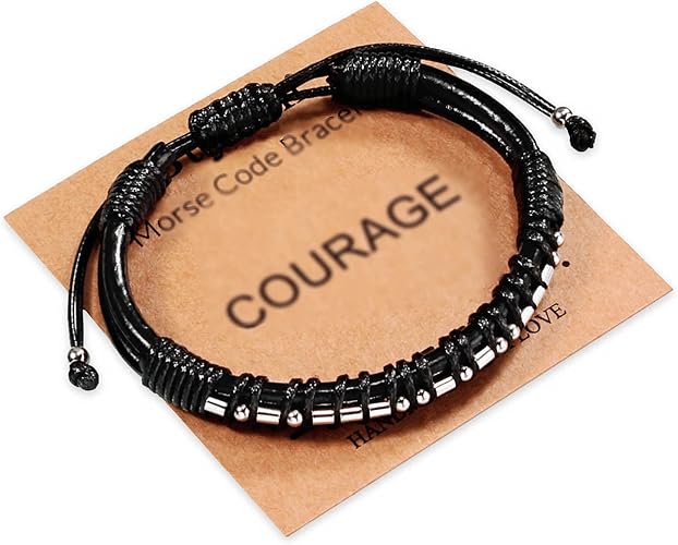 Inspirational Gifts for Men Morse Code Bracelets Mens Bracelets Graduation Gifts for Him Fathers Day Adjustable Leather Bracelet Motivational Birthday Annivesary Jewelry Stocking Stuffers for Men