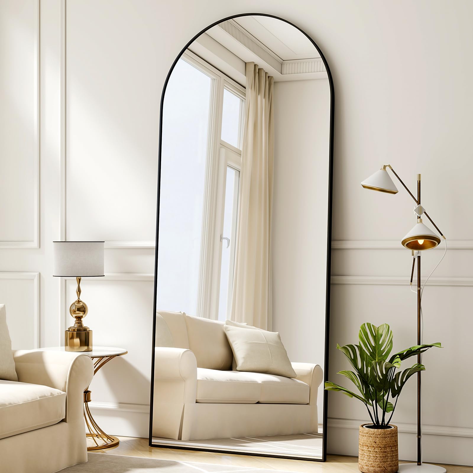 BEAUTYPEAK Miroir pleine longueur arqué 165 x 60 cm sur pied noir