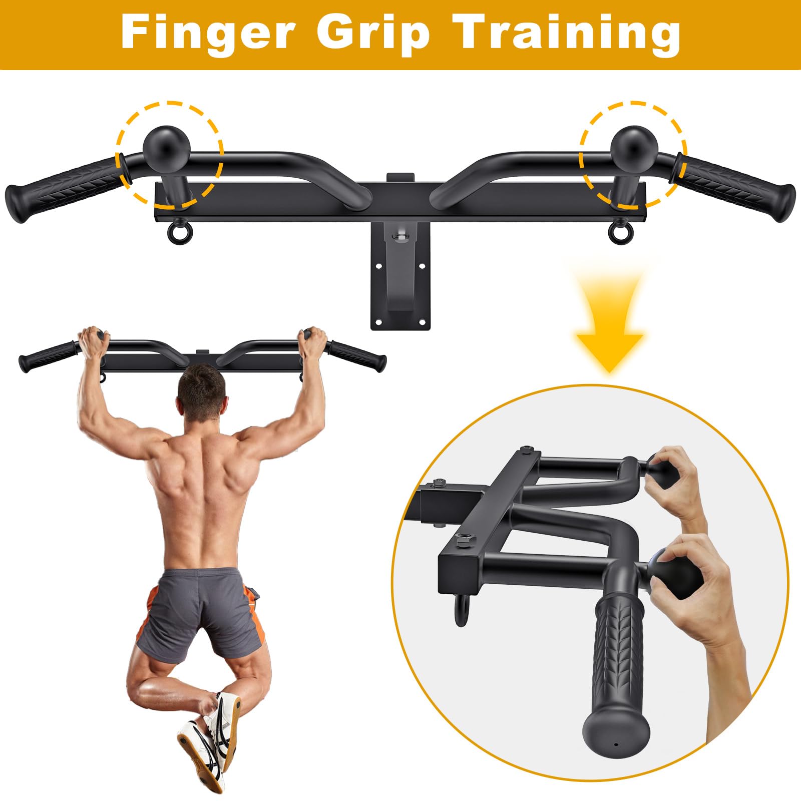 Kipika Hochleistungs-Wandklimmzugstange, 24 Zoll Abstand zwischen Wand und Stange, multifunktionale Klimmzugstange, Ballfingergriff-Training, Heimfitnesssystem für das Ganzkörpertraining