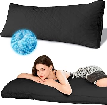 Ubauba Memory Foam Body Pillow for Adults Full Large Body Pillow Firm Fluffy Long Bed Pillow for Sleeping 20x54 inch, Black