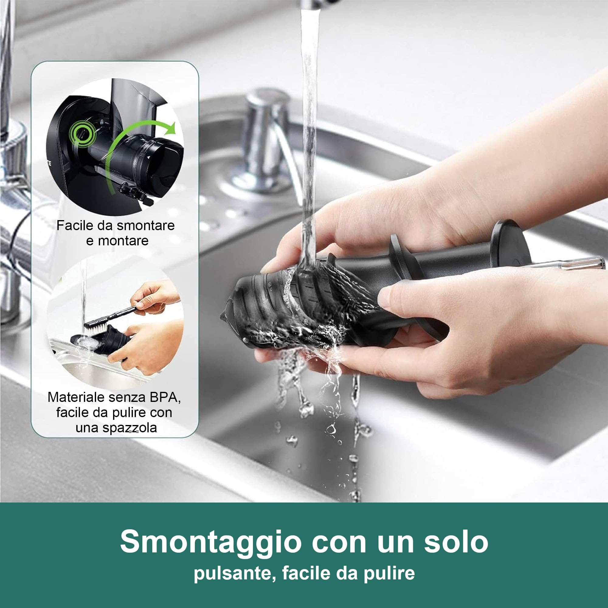Fretta Estrattore di succo, con Ampio Scivolo di Caricamento, Senza BPA, Spremiagrumi per Sedano, Estrattore con Motore DC Silenzioso e Funzione Inversa masticating juicer machines (Nero)