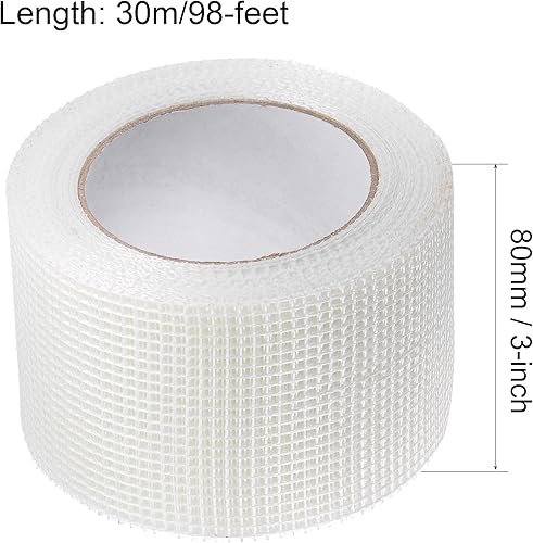 Miniatura 2 de uxcell Cinta adhesiva para paneles de yeso, fibra de vidrio autoadhesiva, parche de reparación de 3 pulgadas x 98 pies, agujero de pared, tamaño de