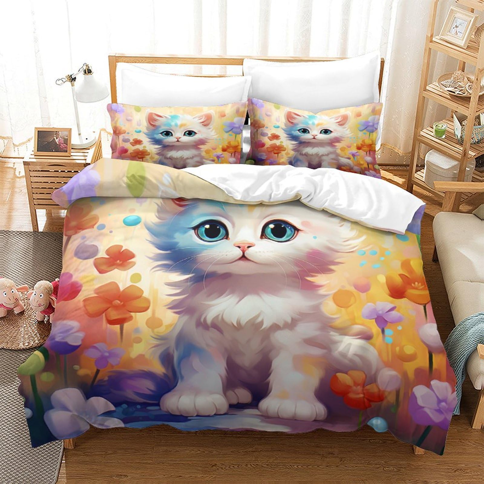 Housses de couettes chat 3D pour cocooner en hiver dans un lit douillet Super King