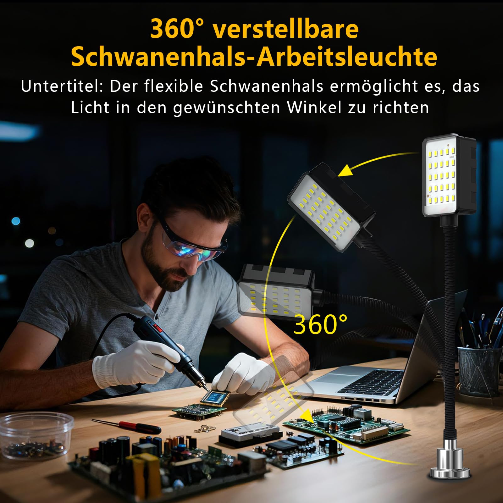 15W LED Magnetische Arbeitsleuchte, 6000K Kaltweißes Maschinenlicht mit Starkem Magnetfuß, AC220-240V Flexibler Schwanenhals Für Drehmaschine Fräse Bohrmaschine Werkbank