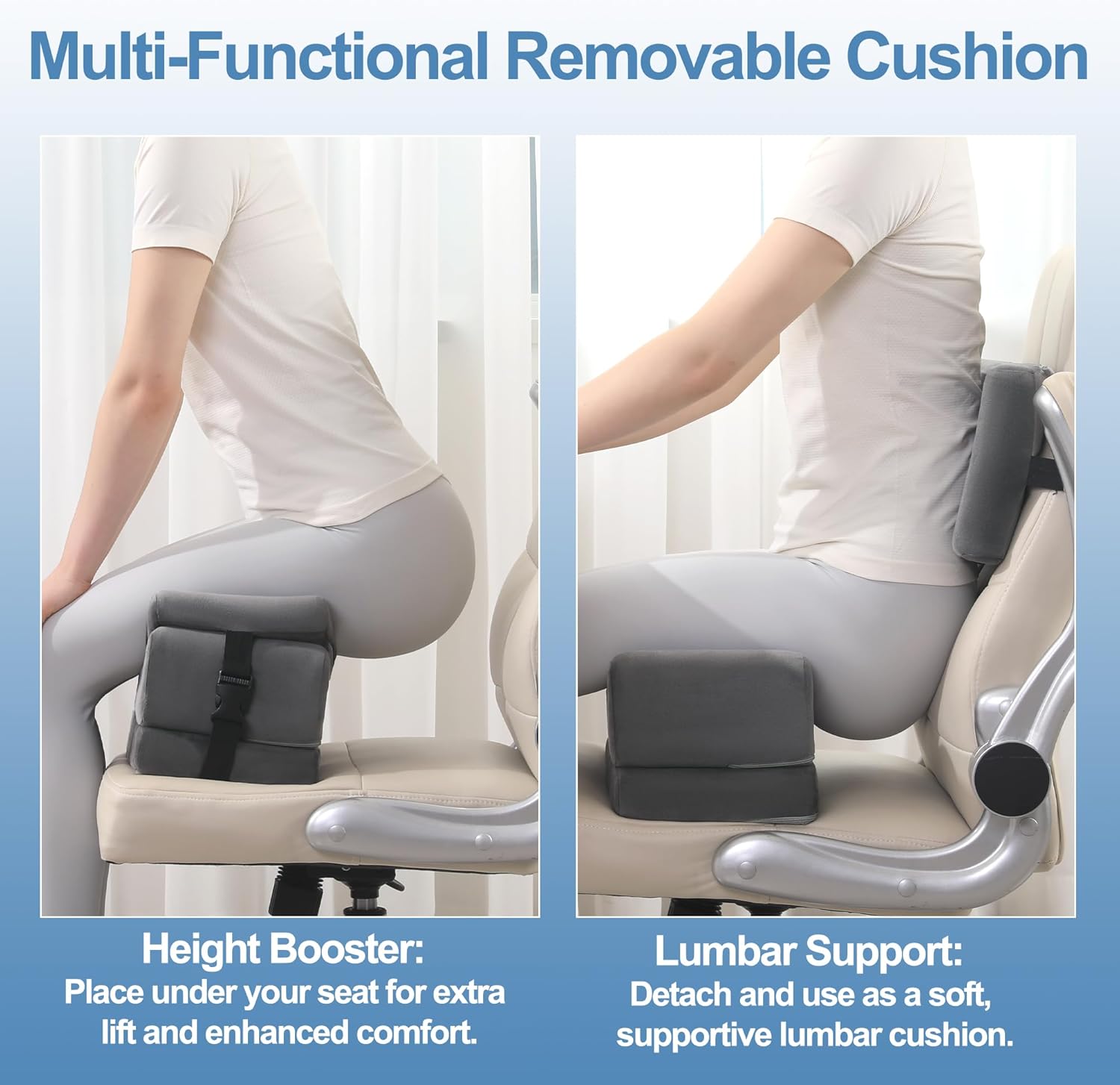 HOMBYS Height Adjustable BBL Pillow After Surgery, BBL Recovery Pillow with Lumbar Cushion for Sitting, Foam Brazilian Butt Lift Recovery Cushion for Car Seat, Office, Home (Gray)