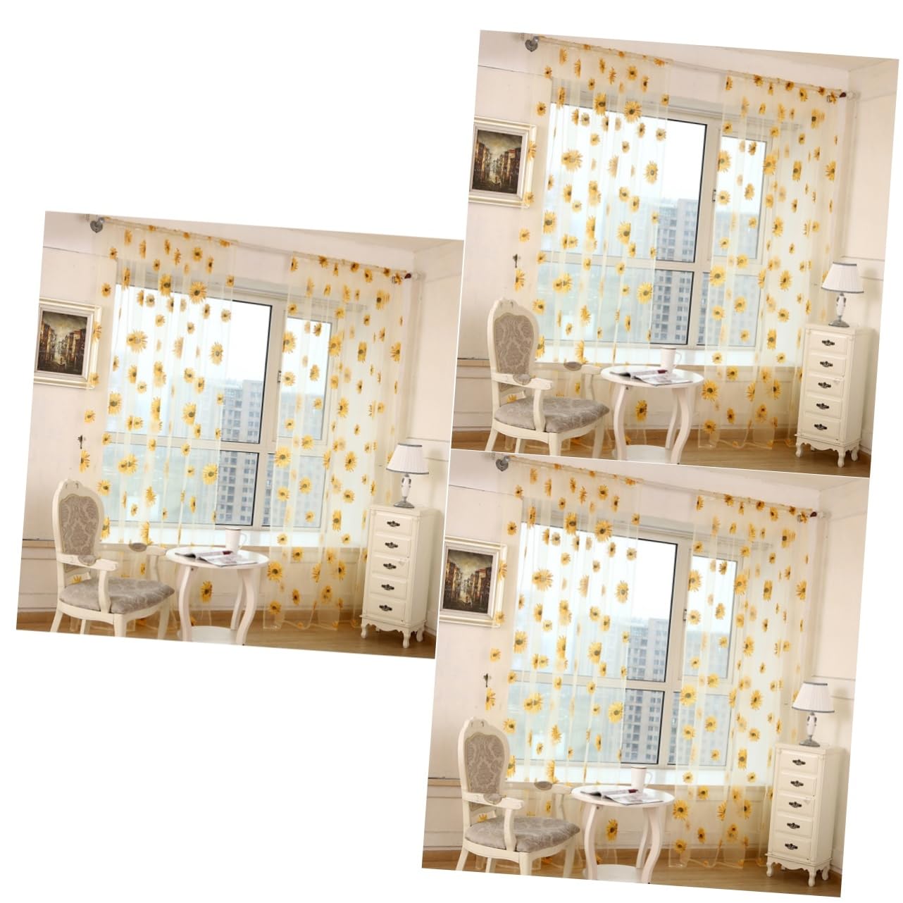 Rideau voile transparent orange à imprimé pour salon MAGICLULU 3 pièces