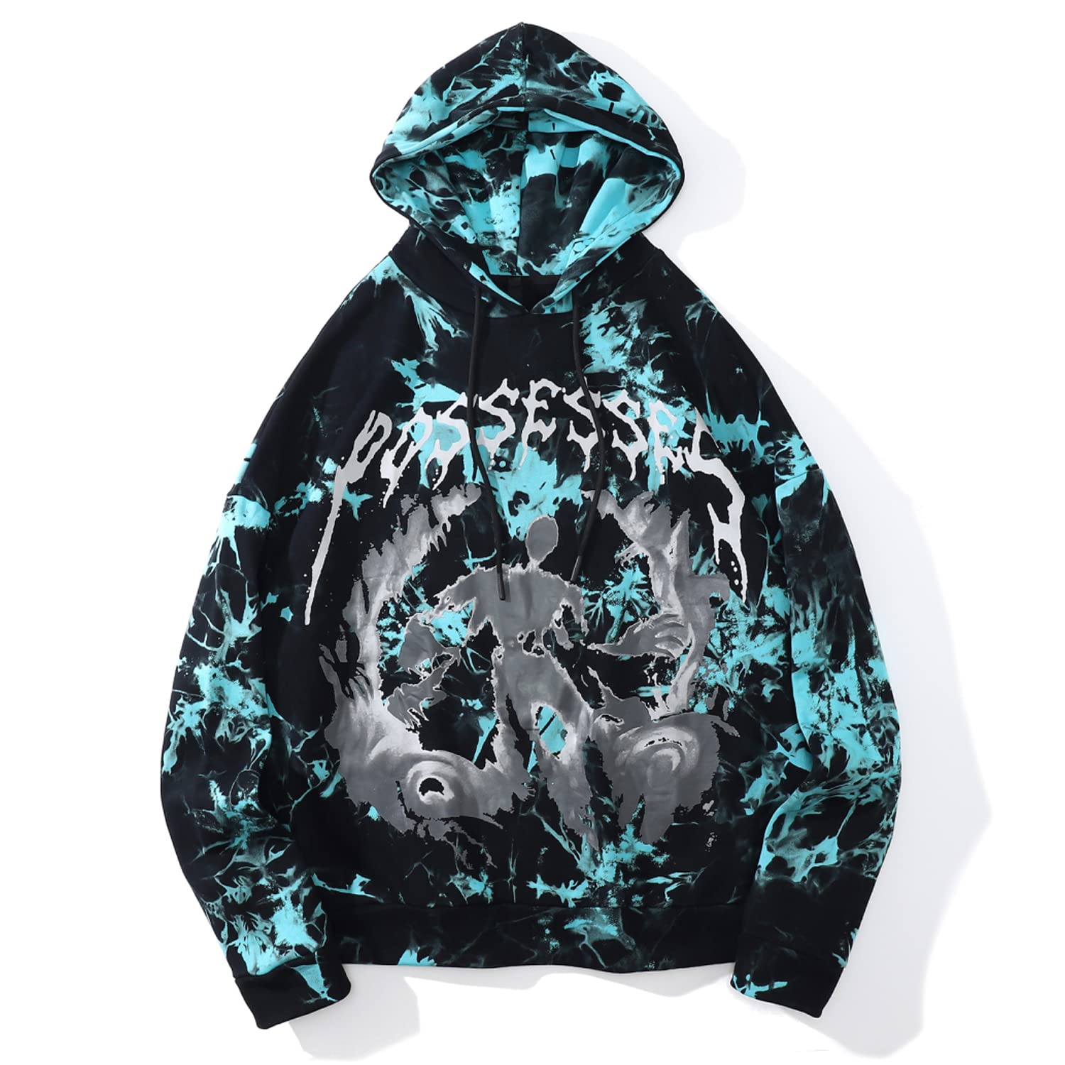 COOLMONARMens Womens Oversize Red High Street Dark Tie Dyed Hooded Y2K Clothing High Street Hoodies