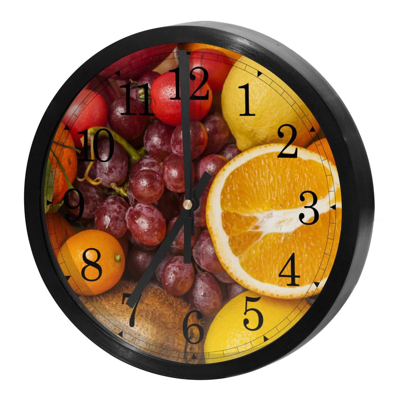 Horloge murale silencieuse à quartz ronde en motif fruits colorés pour la cuisine