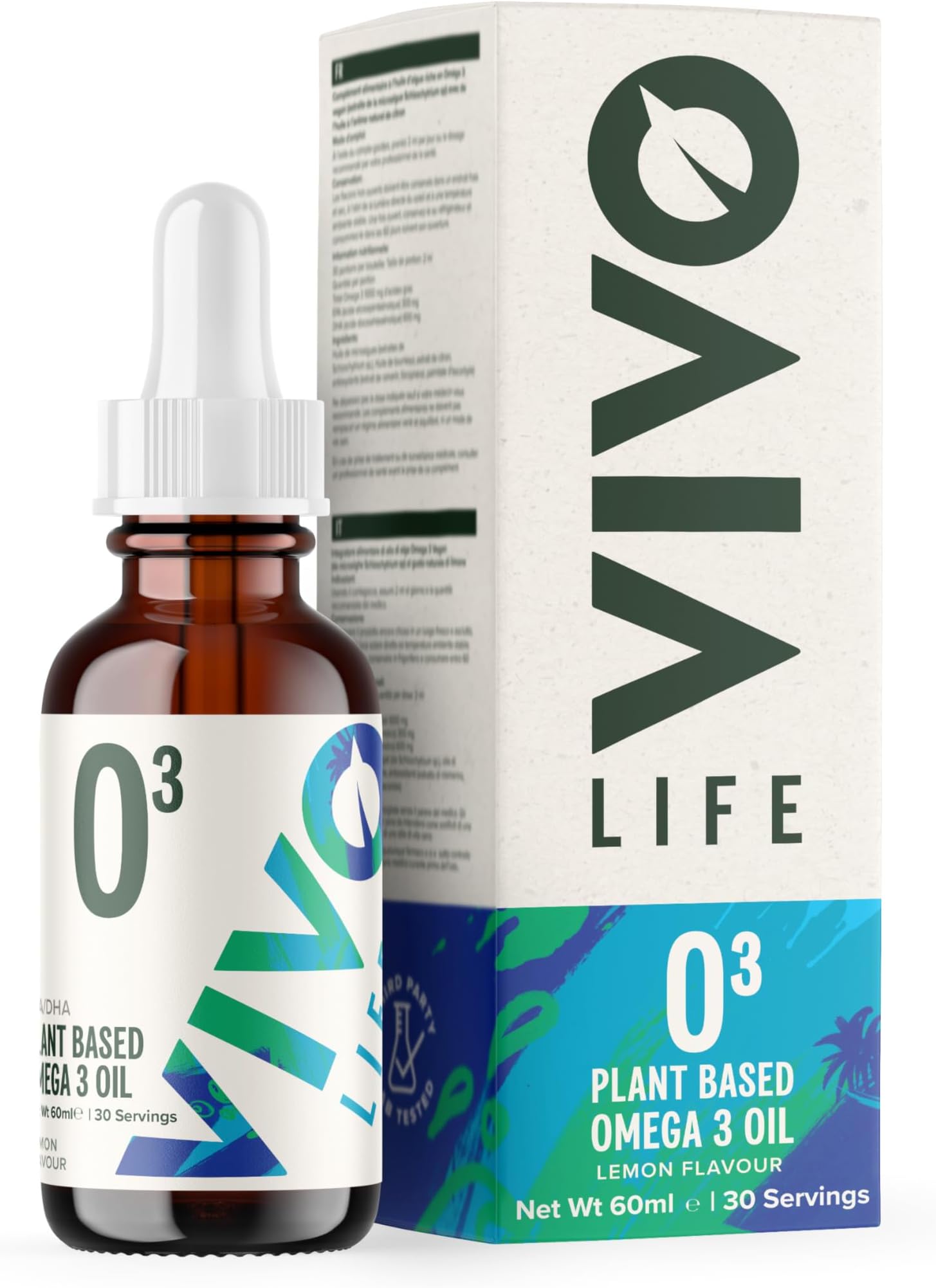 Vivo life Vegan Omega 3 Liquid Drops from Algae, 60ml, 30 Servings, Natural Health Supplement (60 ml (Pack of 1), Lemon)