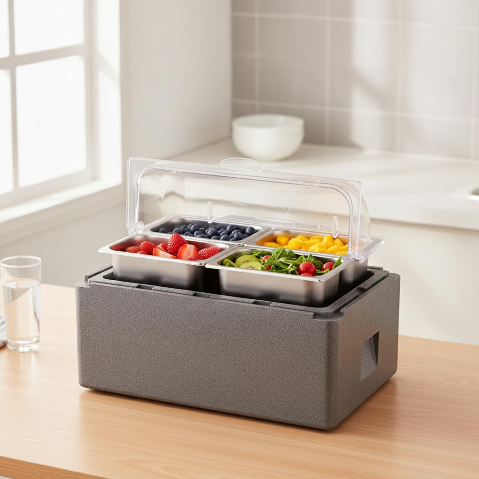 Contenedor Isotérmico de Alimentos Caja, 31L Tapa Sólida Gris + Caja Vacía