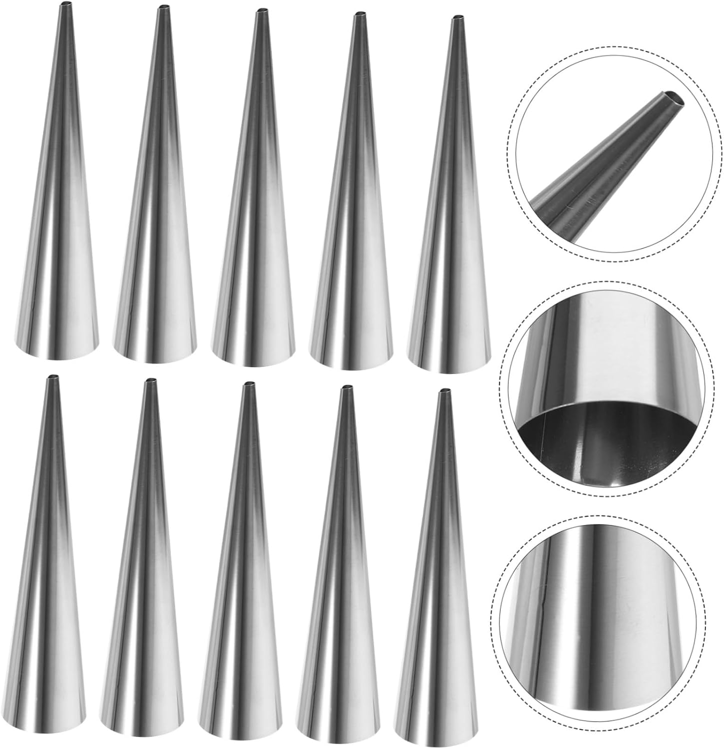 PRETYZOOM 10pcs Cream Horn Moulds Stainless Steel Molds for Croissant Pastry Baking Decorations