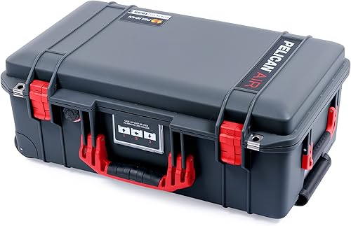Miniatura 3 de Pelican Color Case Charcoal Pelican 1535 Air Funda con asas y pestillos rojos. Viene con separadores grises y organizador de tapa de malla.