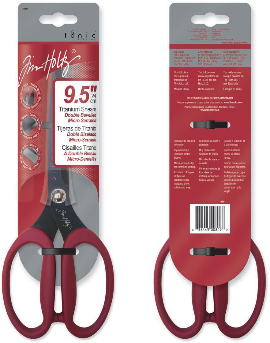 Tonic Studios Tim Holtz 819 Titanium Kush Grip Non-Stick Micro Serrated Shears - Colors may vary