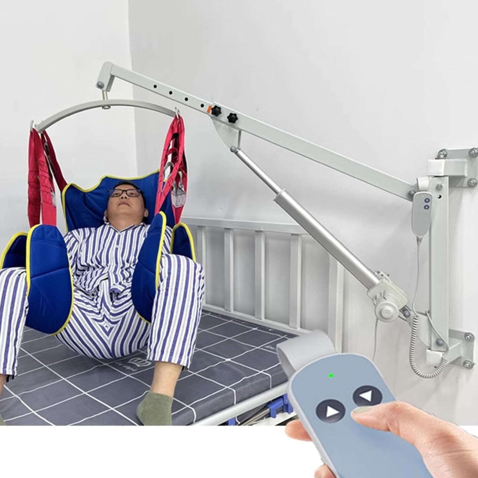 Grúa eléctrica para traslado de Pacientes, para Uso doméstico, para Personas Mayores Desde la Cama y la Silla, Capacidad de Peso de 150 kg, Incluye arnés en U y grúa de traslado.