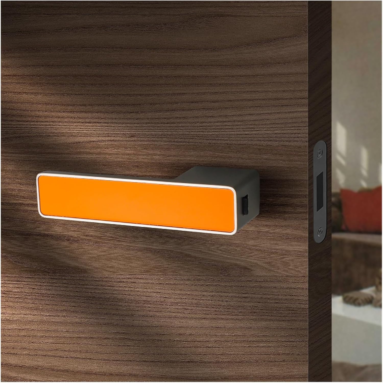 Italian Ecological Door Lock Indoor Bedroom Door Handle Household Nordic Black Gray Silent Door Lock Bathroom Minimalist Magnetic Suction(Matte blackOrange Patch)
