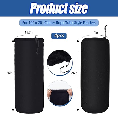 Miniatura 10 de Paquete de 4 fundas para guardabarros de lancha de 10 x 26 pulgadas, fundas de parachoques marinos de forro polar para guardabarros estilo tubo de