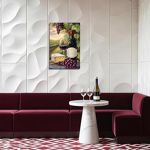 Miniatura 2 de YMXDYMJSW Arte de pared de vino tinto para cocina, imágenes de vino con uva, impresión en lienzo rústico de bodegones para comedor, bar, decoración
