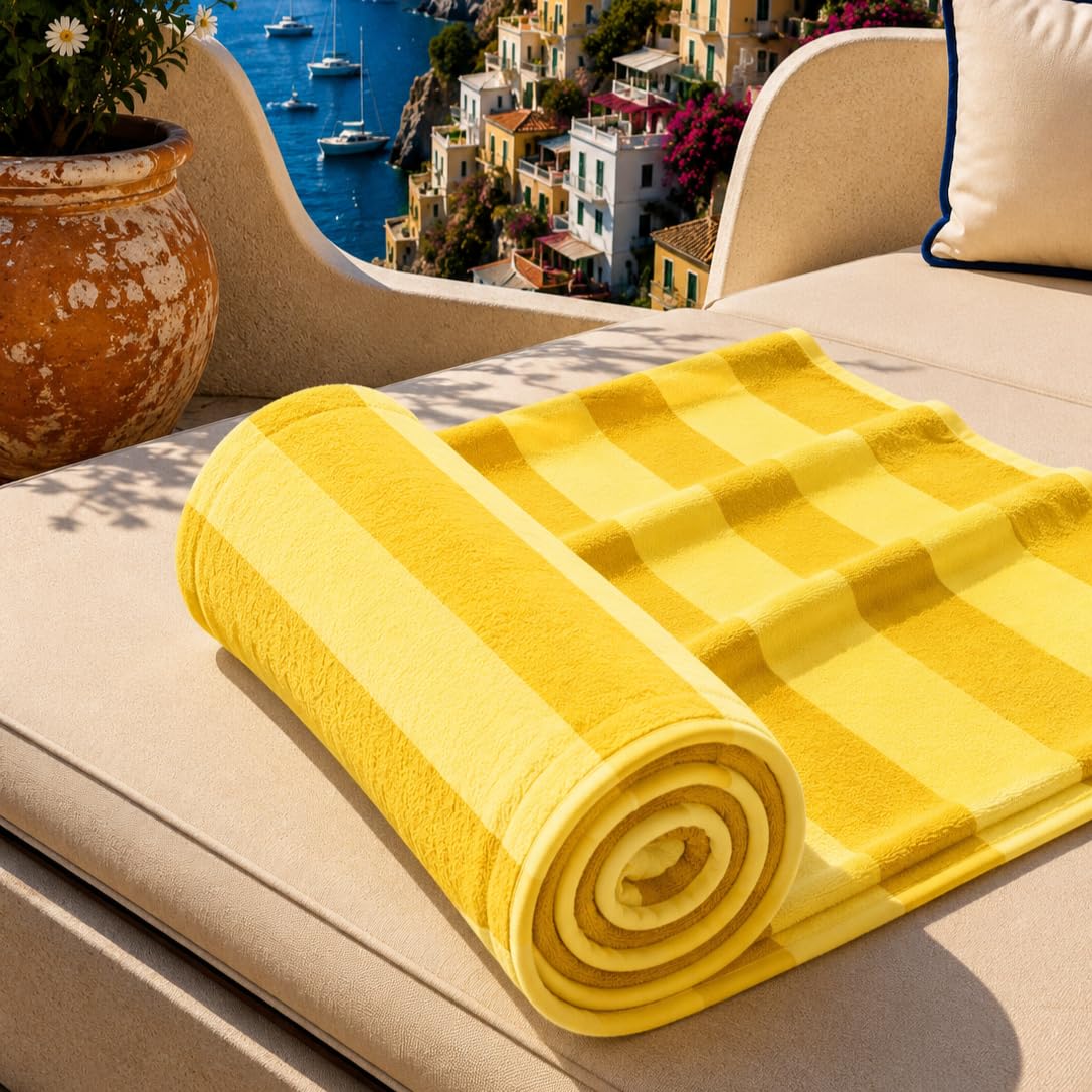 PETTI Artigiani Italiani - Microfibre Beach Towel, Beach or Pool Towel, Beach Towel, Large 90 x 180 cm, Yellow Stripes