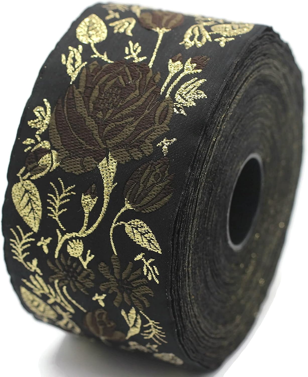 11 Yard Spool 1.96" Brown Black Rose Flowers Jacquard Ribbon Trim Woven Border Floral Embroidery Lace Tape DIY Craft Accessories Embellishment 50089