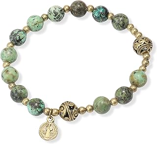 Nazareth Store Stone Beads Rosary Bracelet with Metal Separators and Catholic Medal - Durable and Elegant Wrist Jewelry