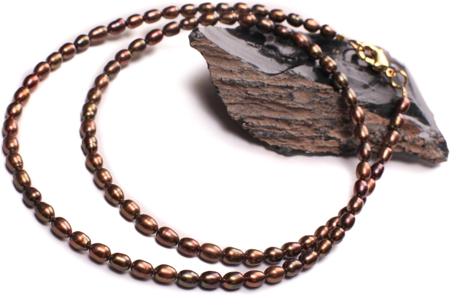 Natural Freshwater bronze color Pearl 4x6 Rice Oval AAA high luster pearl in gold clasp Necklace, Choker, Layering, Minimalist