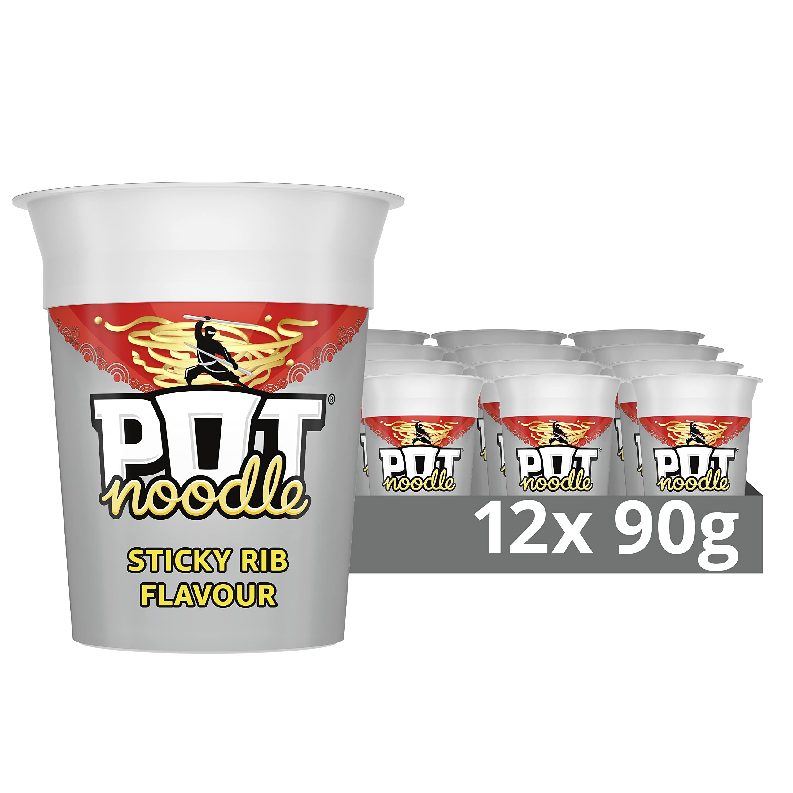 Pot Noodle Sticky Rib Standard Pot Noodle instant vegetarian* snack quick to make noodles 12x 90 g
