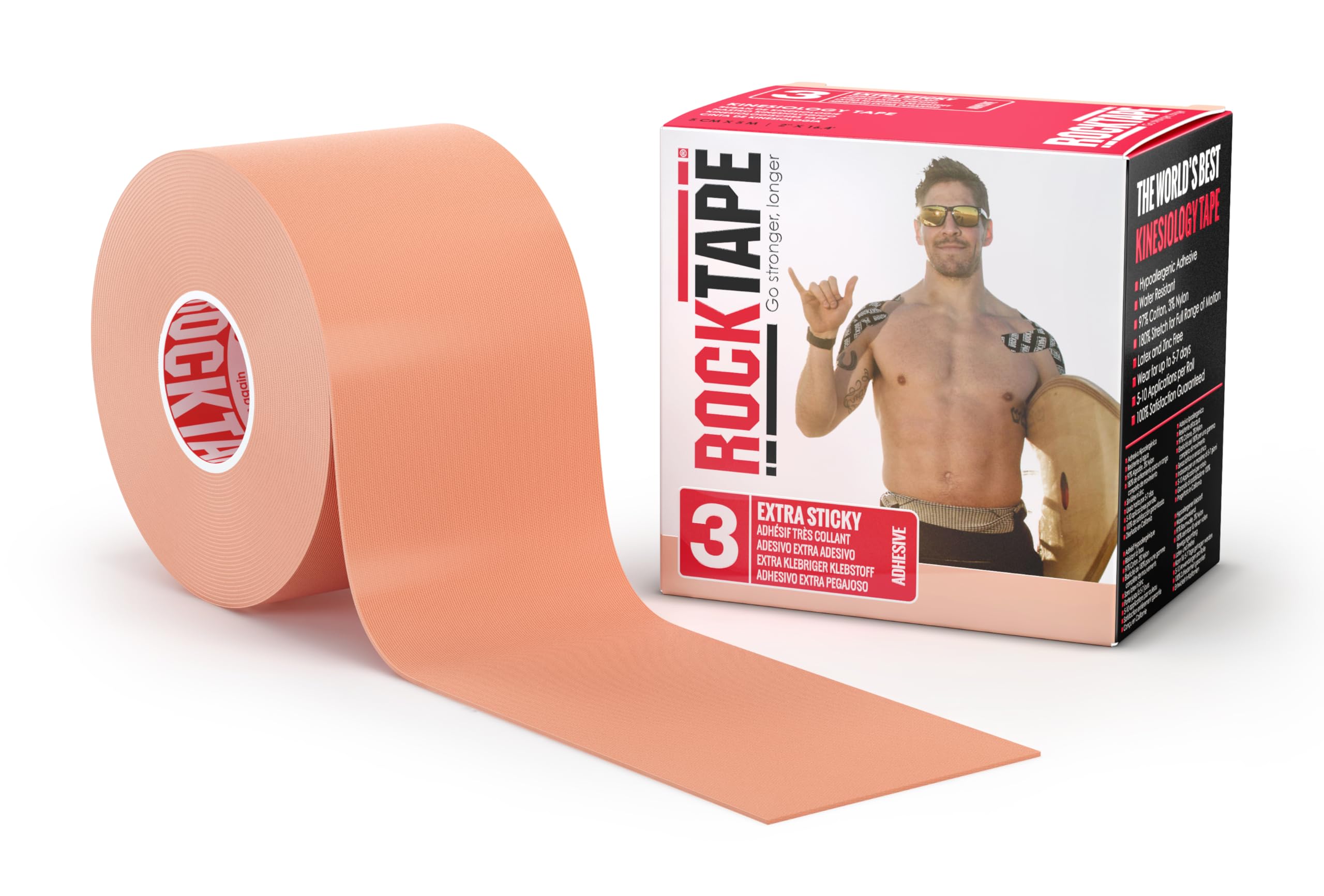 RockTape Unisex H2O Kinesiology Tape (5cm x 5m Roll), Elastic Therapeutic Sports Tape, Waterproof Physio Tape for Shoulder, Ankle, Elbow, Wrist, Shin Splints & Knee Support, Beige