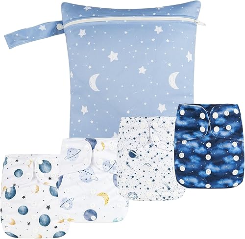 HappyFlute 9 juegos de pañales de tela para recién nacido, ajustables y reutilizables para bebés niños y niñas (6-33 libras, 0-3 años), una bolsa