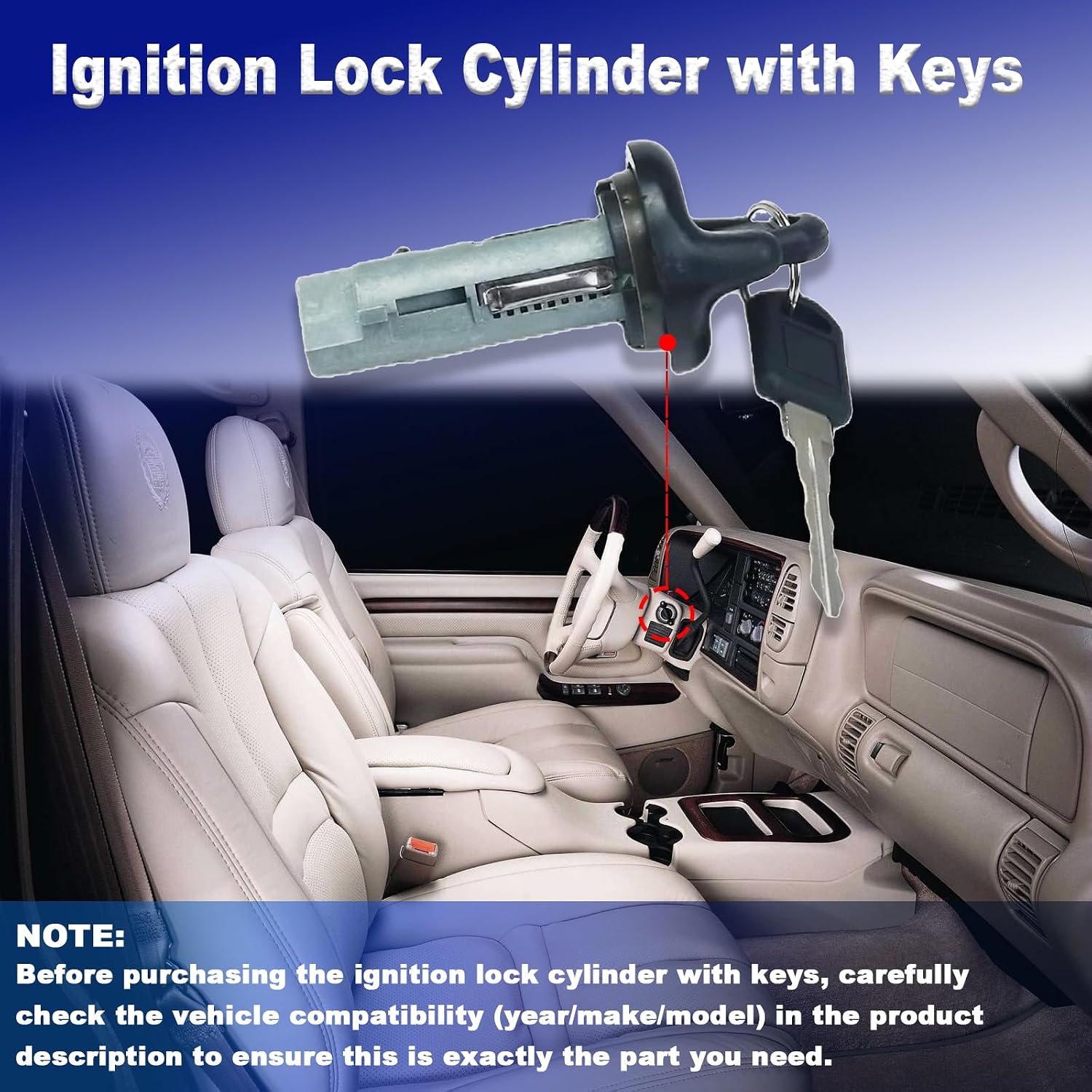 Ignition Lock Cylinder Switch Fits for Cadillac Escalade Chevy Blazer Express Tahoe C/K Savana Jimmy Yukon 1998-2002 (with Keys), Replaces# 924-893 26049532