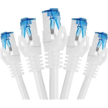 BIGtec - 5 pieces - 0.5 m CAT.7 Gigabit Patch Cable Network Cable White Copper Cable Patch Ethernet LAN DSL Cable CAT7 RJ45 Cat 7 S/FTP PIMF 50 cm 0.50 m