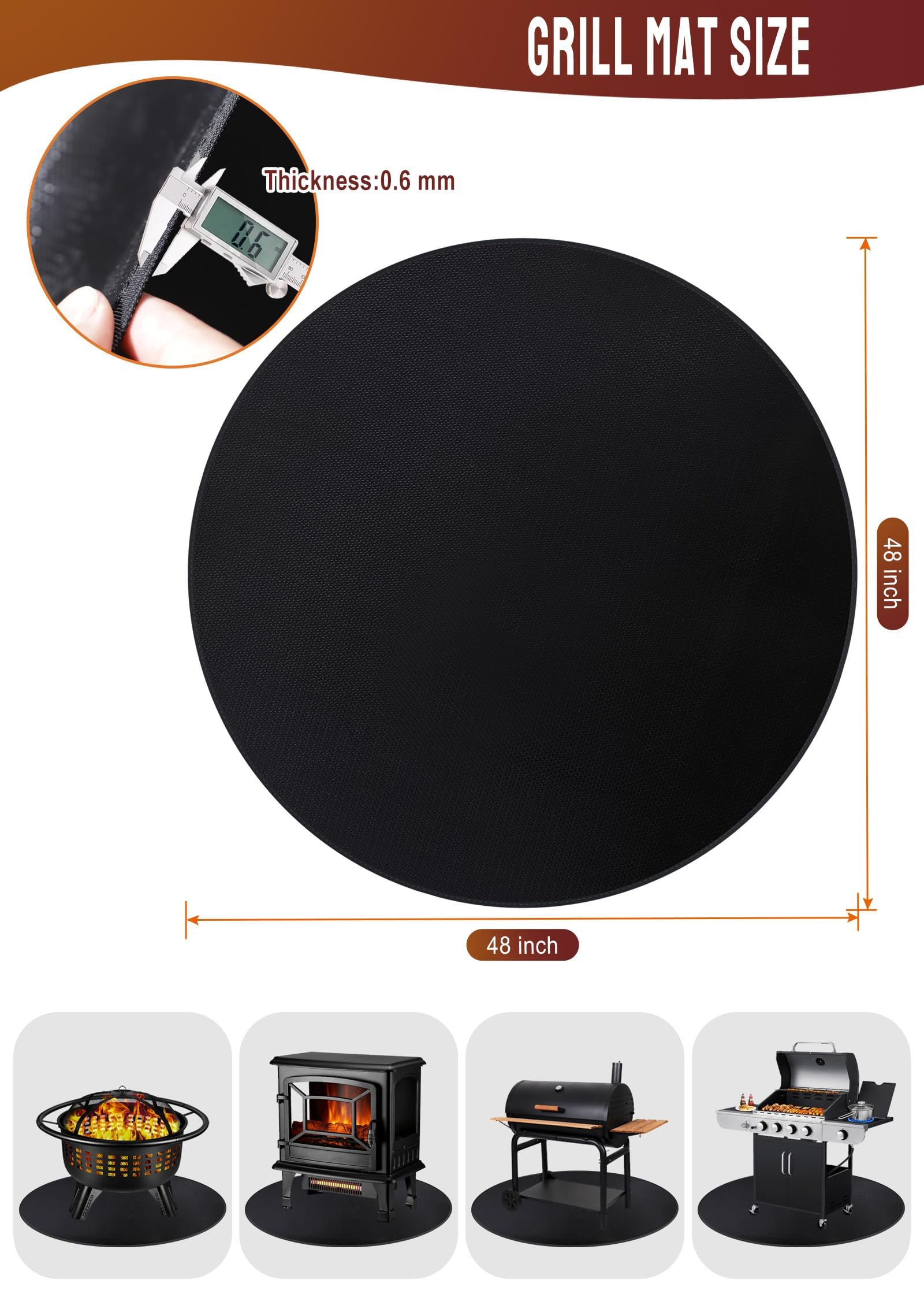 Tapis Rond Ignifuge 120 Cm Pour Brasero Et Barbecue - Protection Anti-feu Pour Terrasse Et Sol - 2