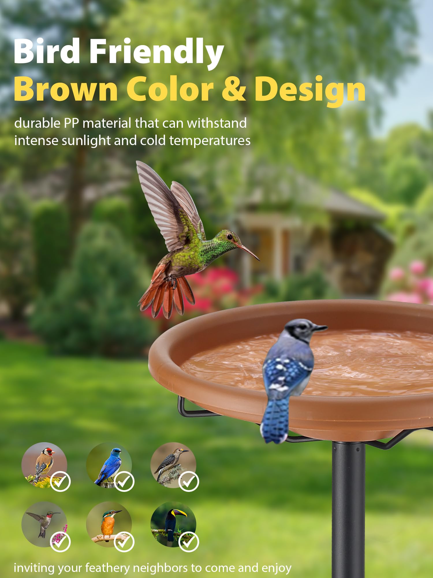 Baño para pájaros para exteriores, baños enterrados para pájaros para jardines al aire libre, cuenco de baño 2 en 1, atractivo, 31 pulgadas