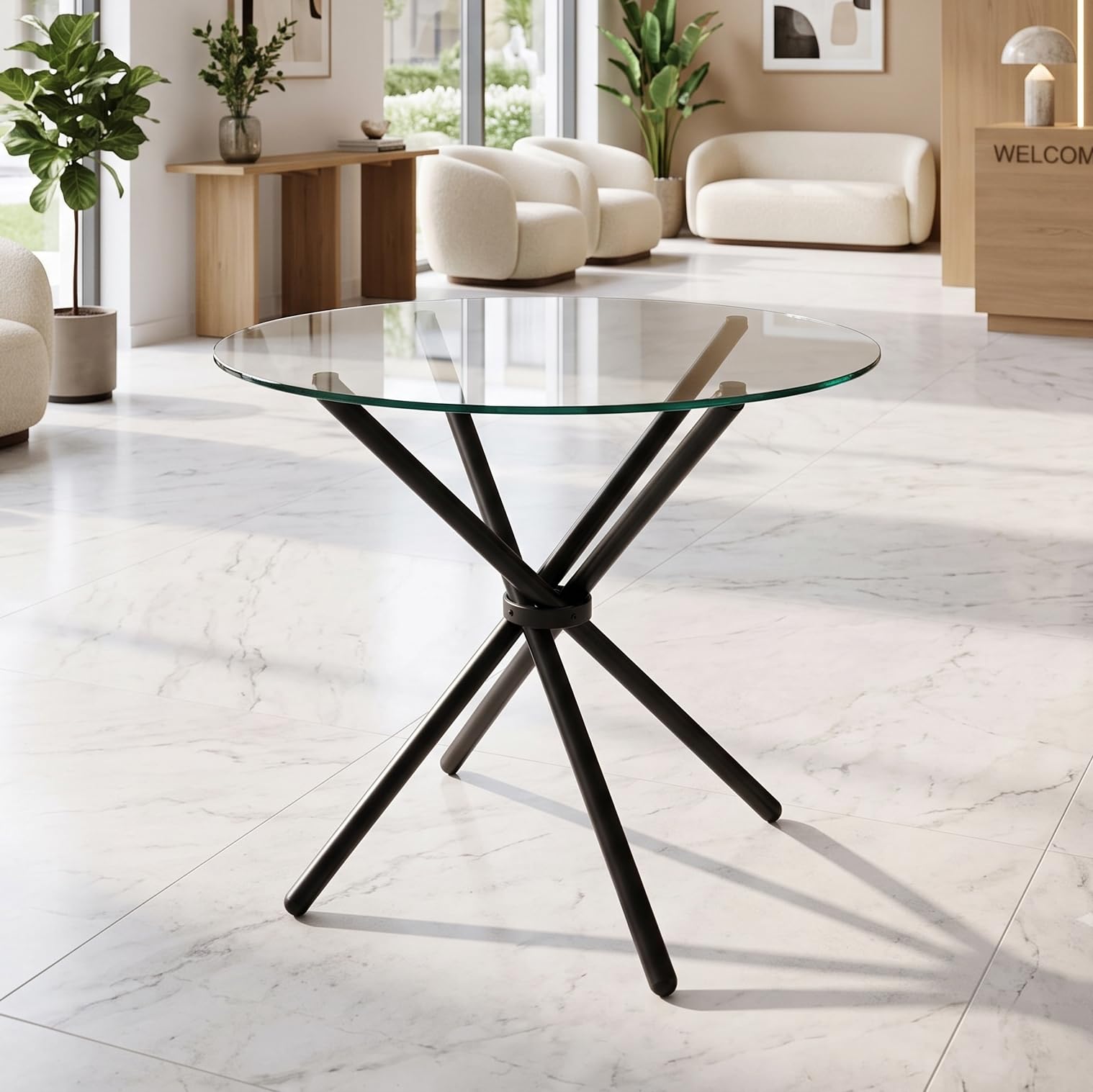 Folding Dining Table for Office, Home, Cafe – 30-inch Round 10 MM Thick Toughened Glass Top with Stainless Steel Frame (Black)-image-38