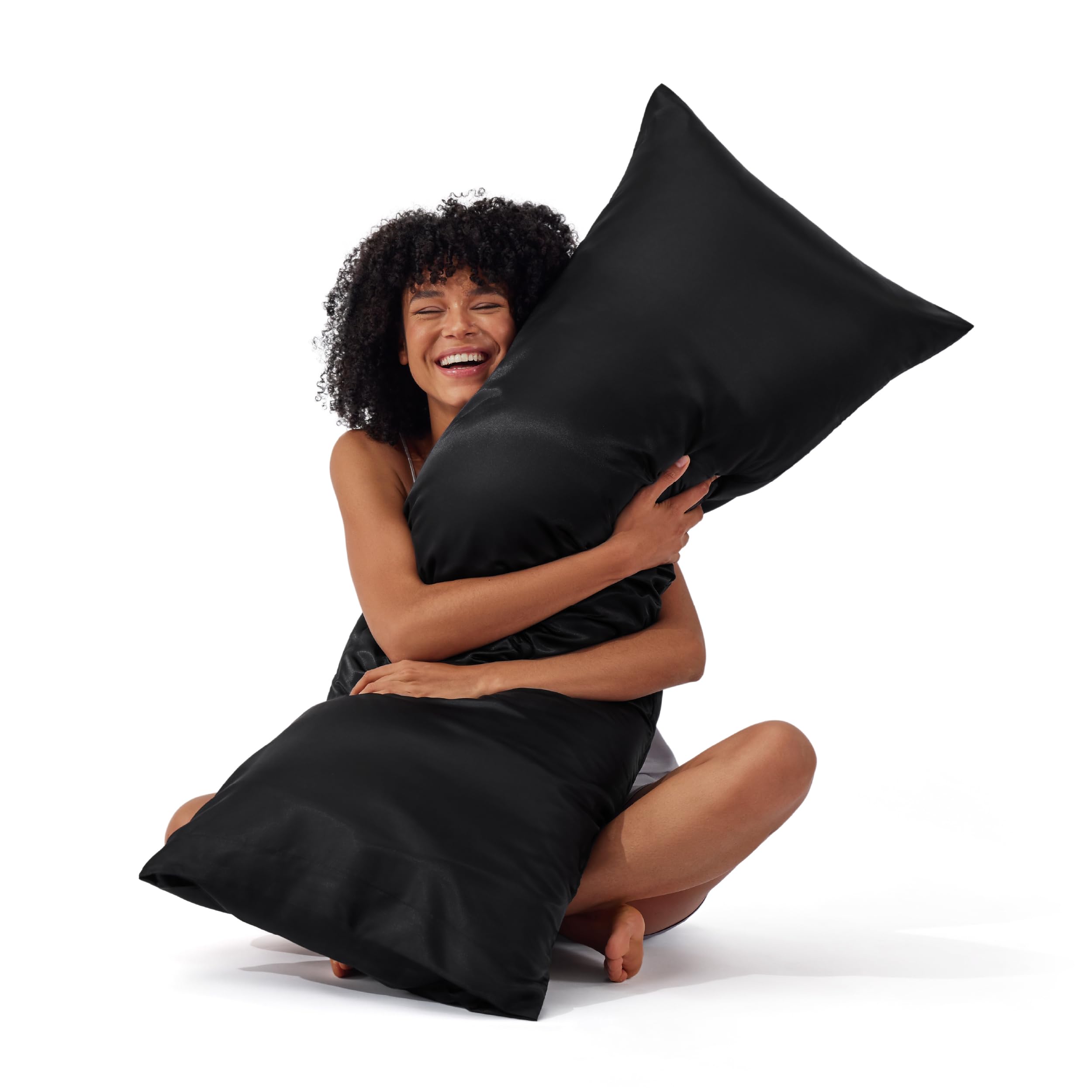 Bedsure Body Pillow Pillowcase - Cooling and Silky Long Body Pillow Covers with Envelope Closure, Satin Similar to Silk Pillowcase for Hair and Skin,Black,20x54 Inches