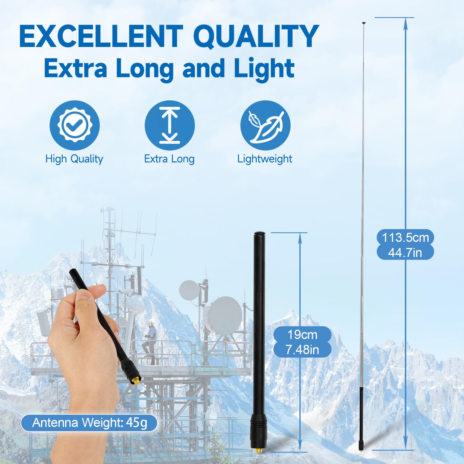 Eightwood Walkie Talkie Antenna Dual Band 144/430 MHz SMA Telescopica per Baofeng UV-82 UV-5R RT Quansheng