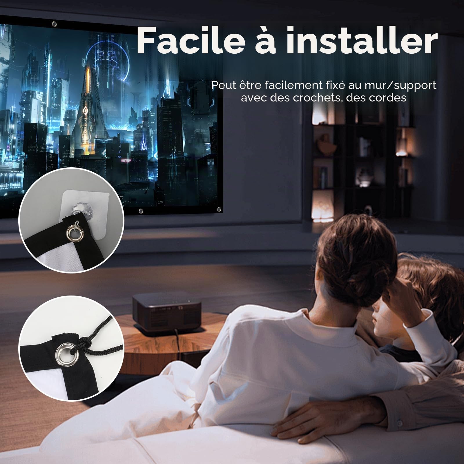 Ecran Projection Extérieur 100 Pouces, Infroissable Haute RéSolution, Toile Projecteur Portable, Blanc Videoprojecteur 4k, écrans de Projection pour Home Cinéma, TV, Bureau, école et Camping
