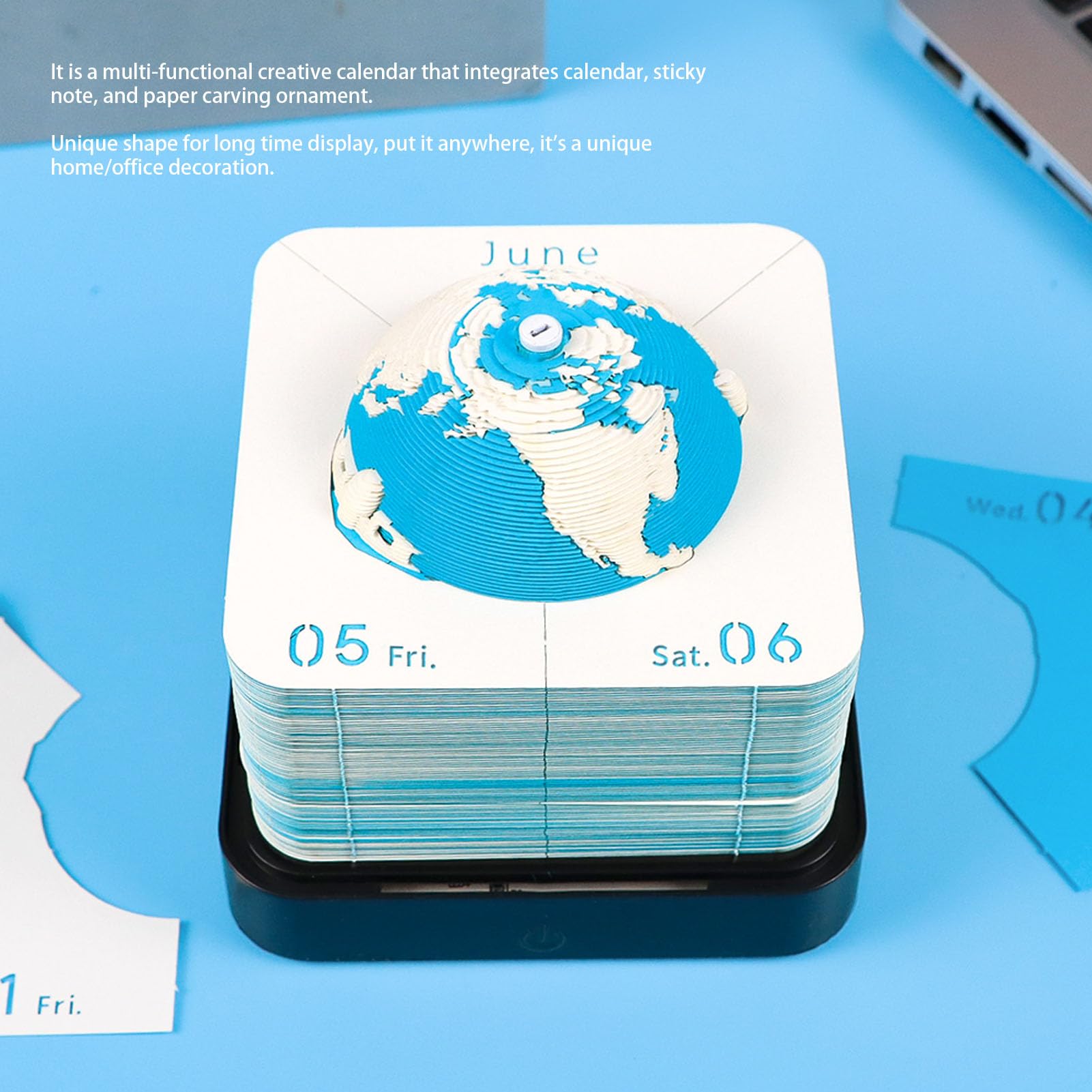 Asixxsix 3D Time Piece Kalender 2026, Tear Away 3D Earth Memo Pad Schreibtischkalender mit LED-Licht, Kreativer Papierskulptur-Kunst-Notizblock für Weihnachtsgeschenke Im Home Office