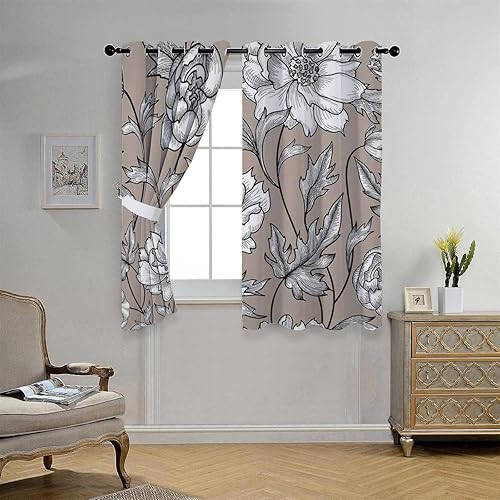 Miniatura 2 de Cortinas opacas retro florales con ojales para puertas de patio, cortinas para Ventanas de Cuarto 55 pulgadas de ancho por 55 pulgadas de largo, 2