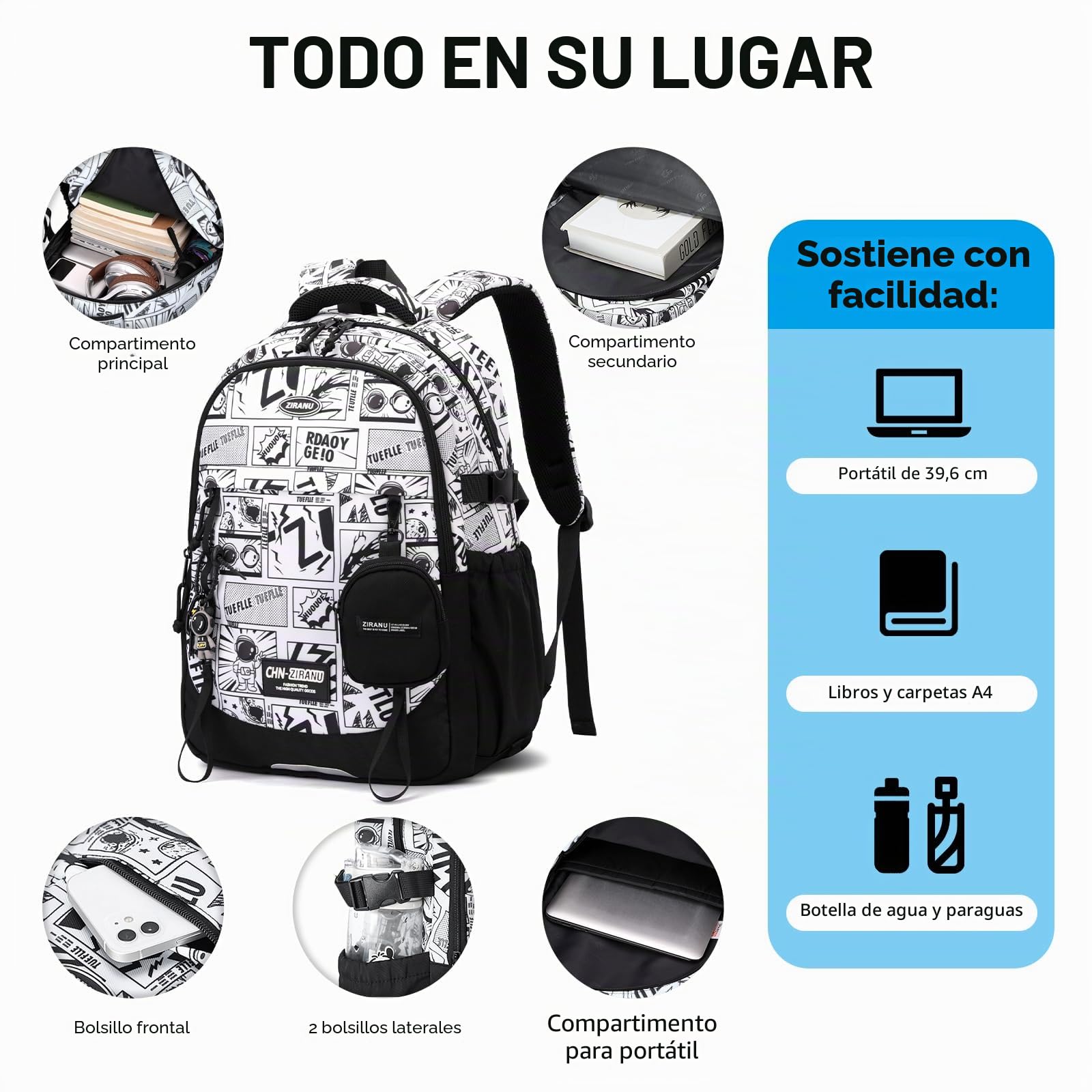 Amythe Mochila Escolar con Ruedas Adolescente, Moda para Laptop 15.6"
