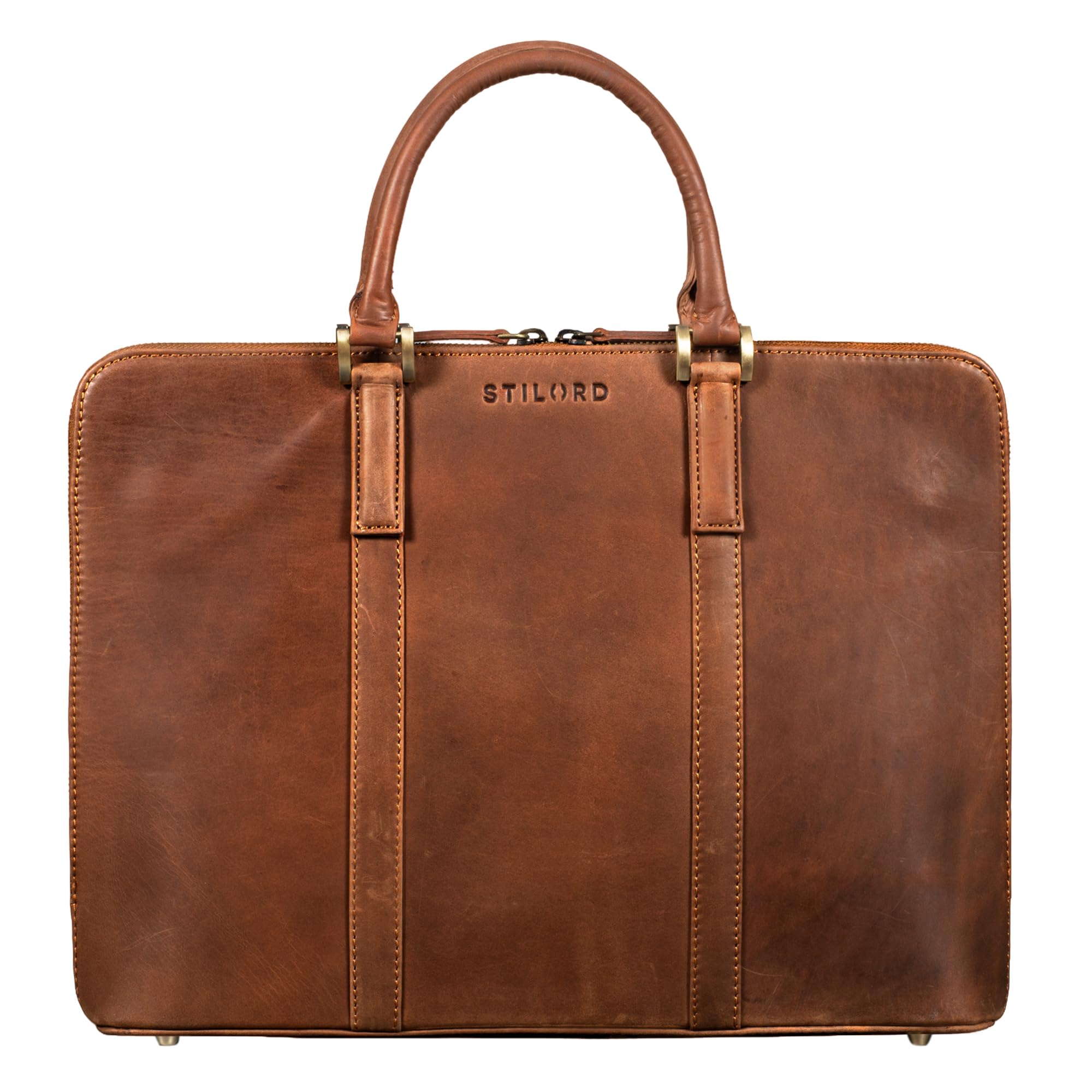 STILORD "Leonora Borsa da Lavoro Donna in Pelle Valigetta Portadocumenti A4 - Elegante Cartella Porta PC 15,6-16 Pollici Vera pelle con Piedini D’appoggio per Ufficio Colore:avaro - grigio